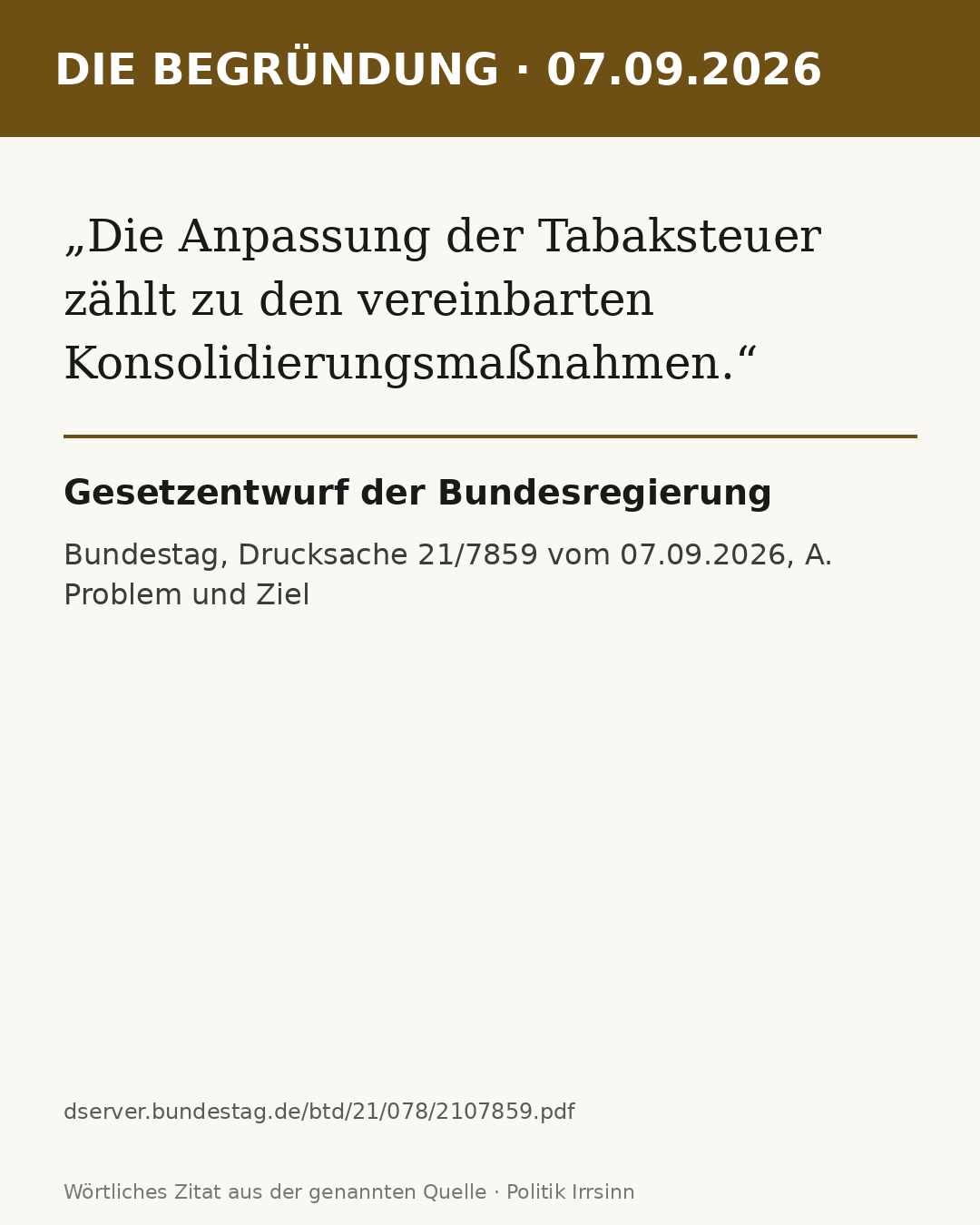 Zitatkarte: Drucksache 21/7859, Begründung, Quelle und Datum siehe Karte