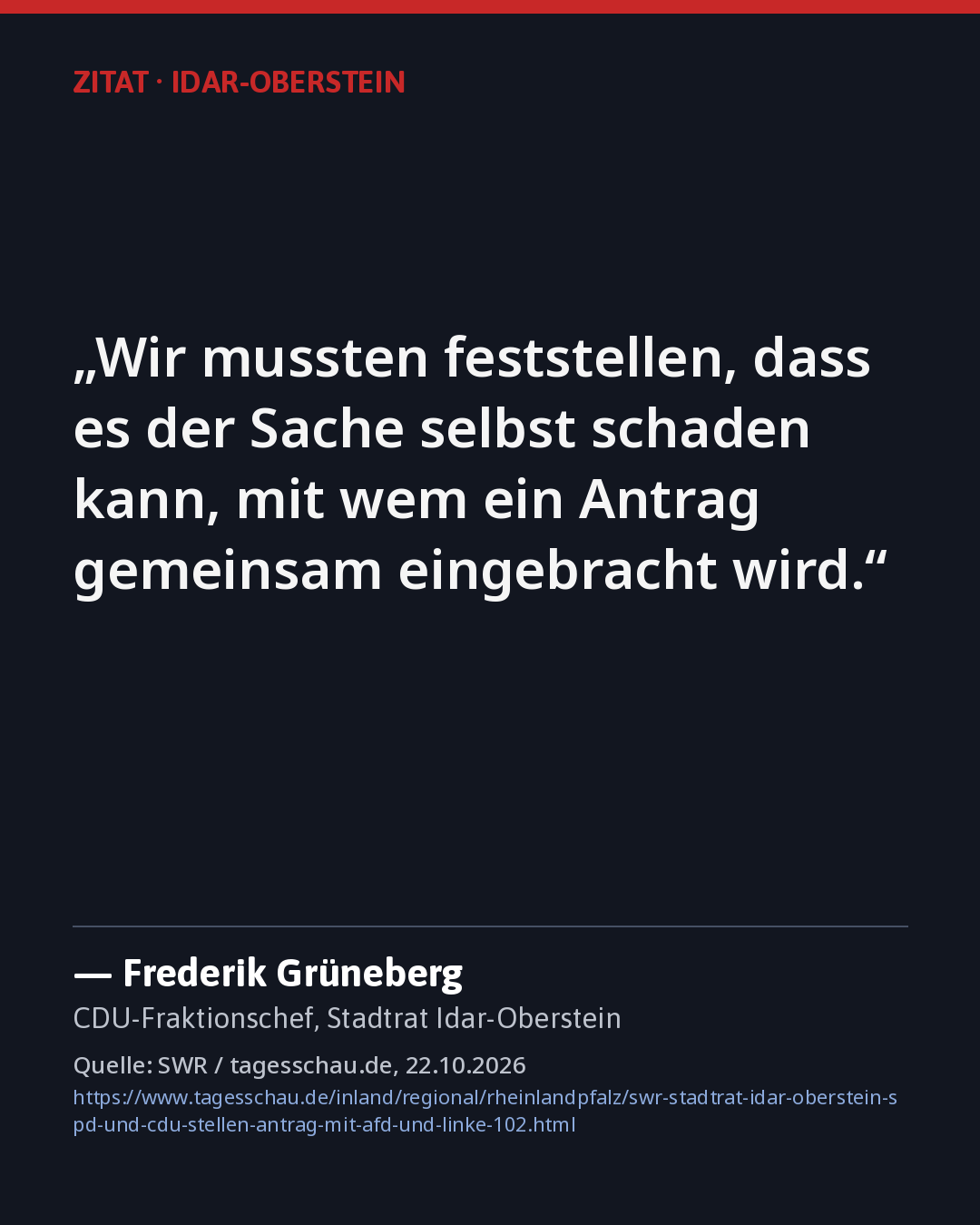 Zitatkarte: Frederik Grüneberg (CDU), 22.10.2026, Quelle siehe Karte