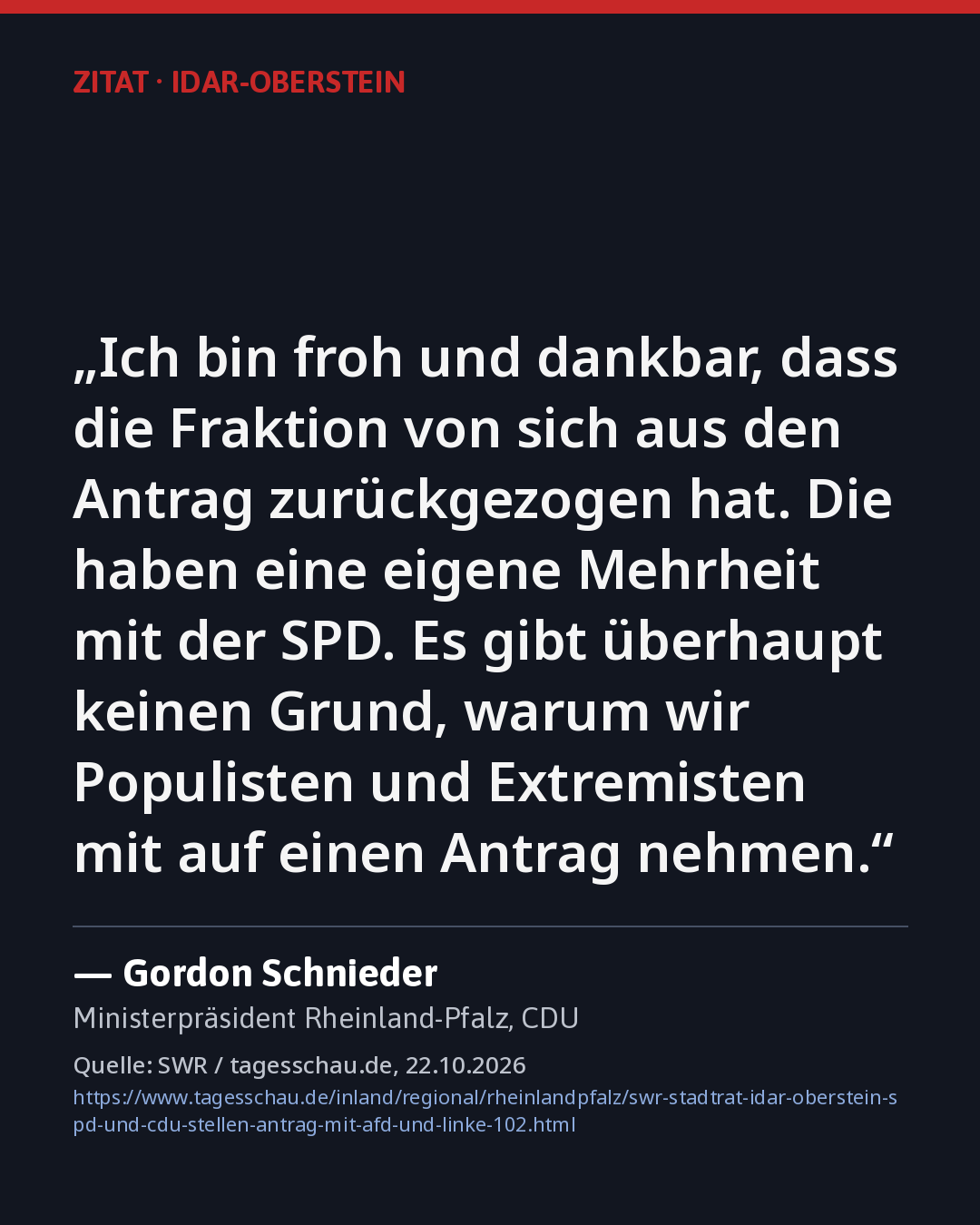 Zitatkarte: Gordon Schnieder (CDU), 22.10.2026, Quelle siehe Karte